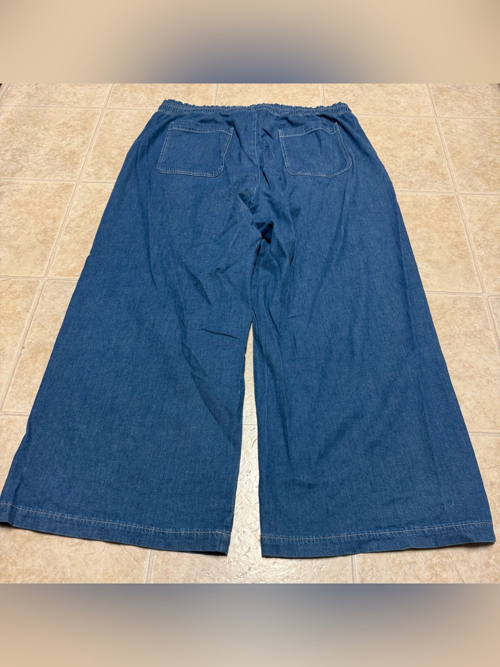 AE Dreamy Drape Pull On Elastic Waist Wide Leg Linen Blend Denim Pants Size XXL - Picture 3 of 4